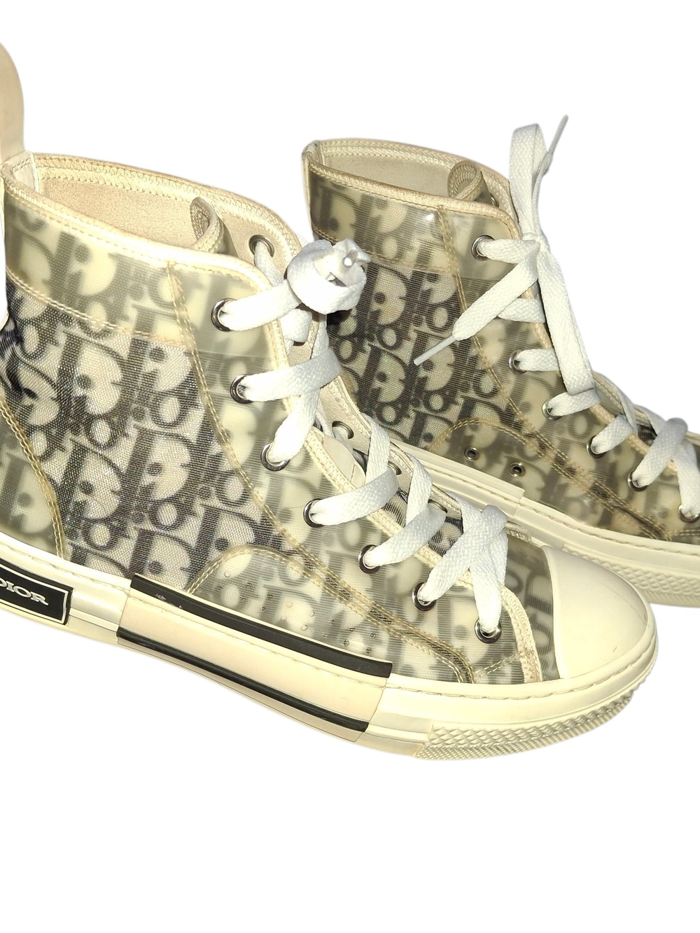 Dior B-23 Monogram High-Top Sneakers in Cream and White Size 40